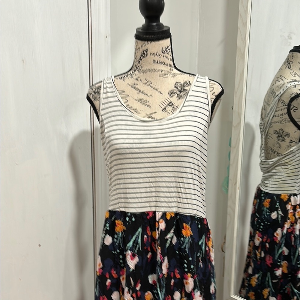 Cottagecore MUDD Striped Floral Maxi Dress X LARGE